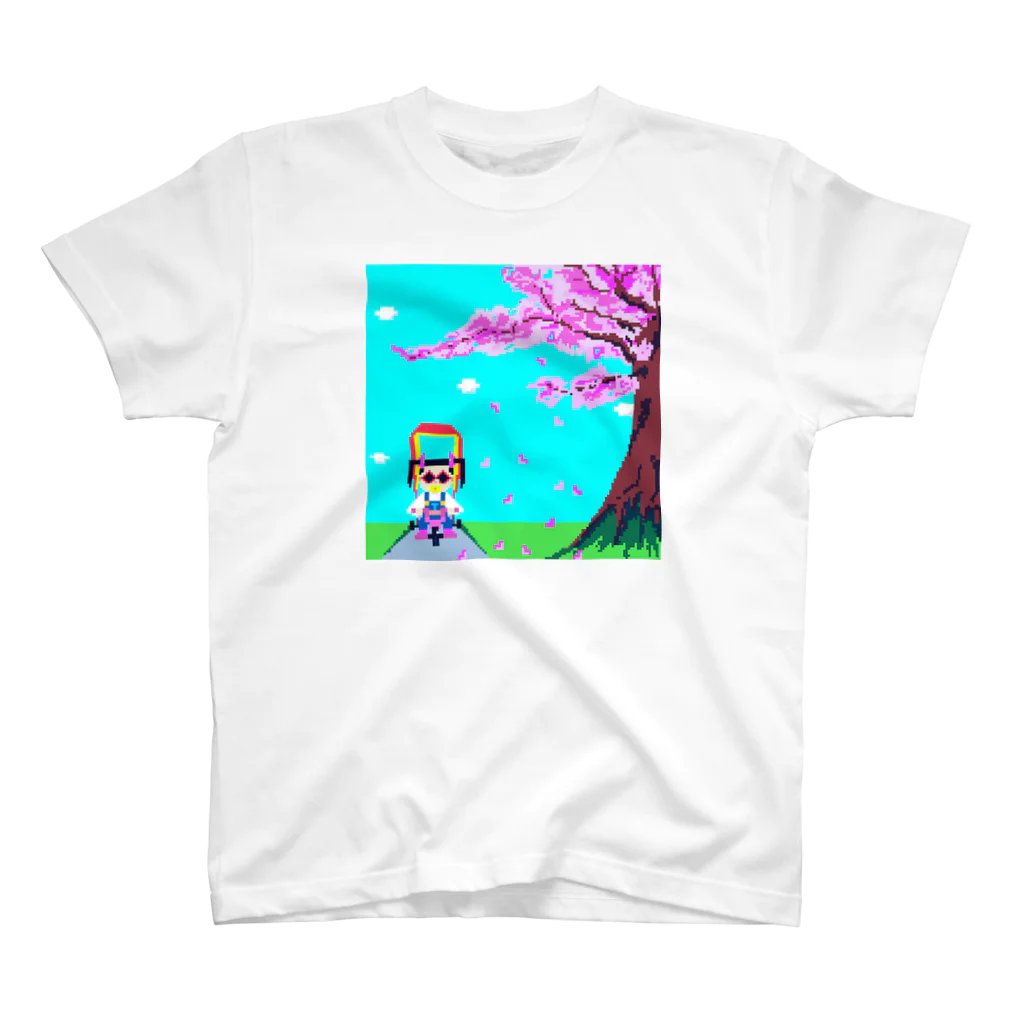 Ruru's worldの01ドット絵　ruruちゃん/三輪車でお散歩　お花見編 スタンダードTシャツ