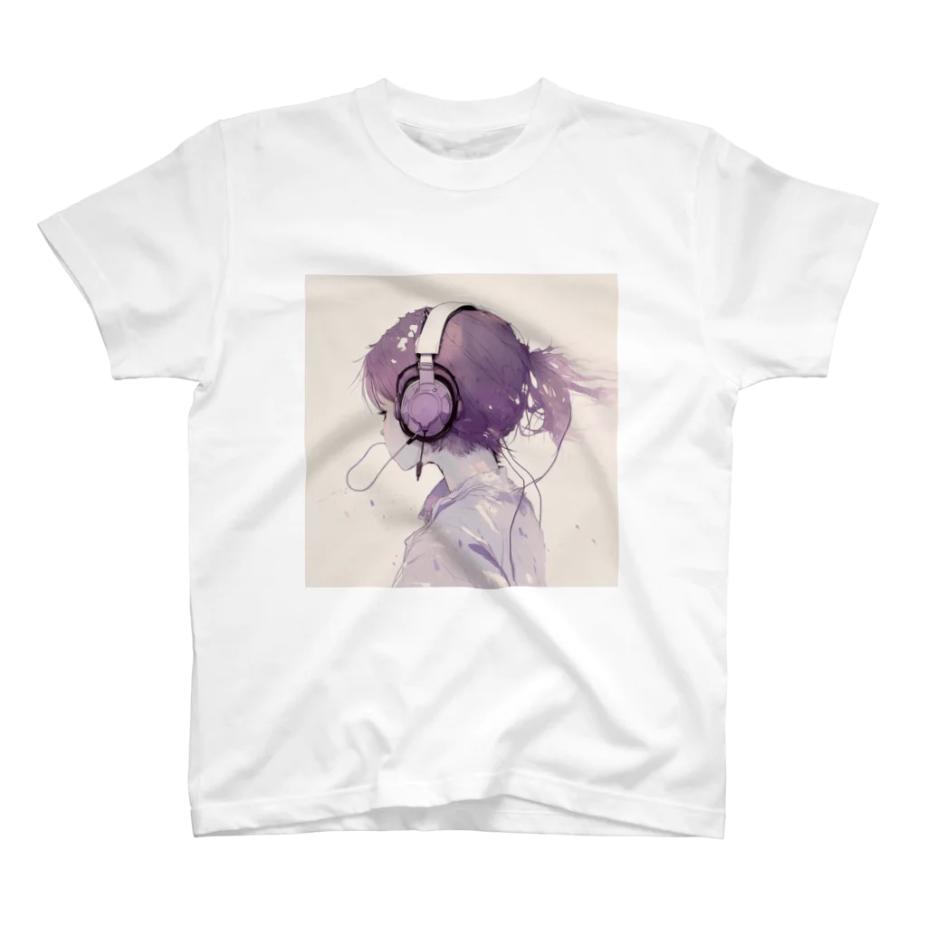 MEMOTHESのヘッドホン女子 イラストTシャツ Purple スタンダードTシャツ