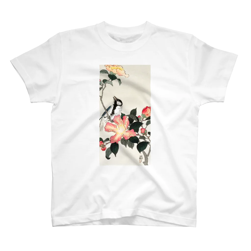 MUGEN ARTの小原古邨　椿に四十雀  Ohara Koson / Great tit on branch with pink flowers  スタンダードTシャツ