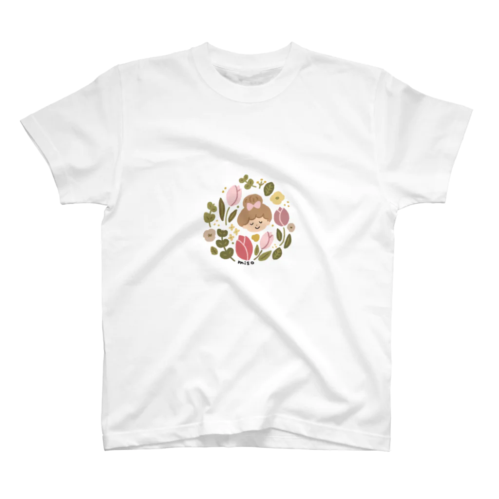 miso shopのチューリップと女の子 Regular Fit T-Shirt