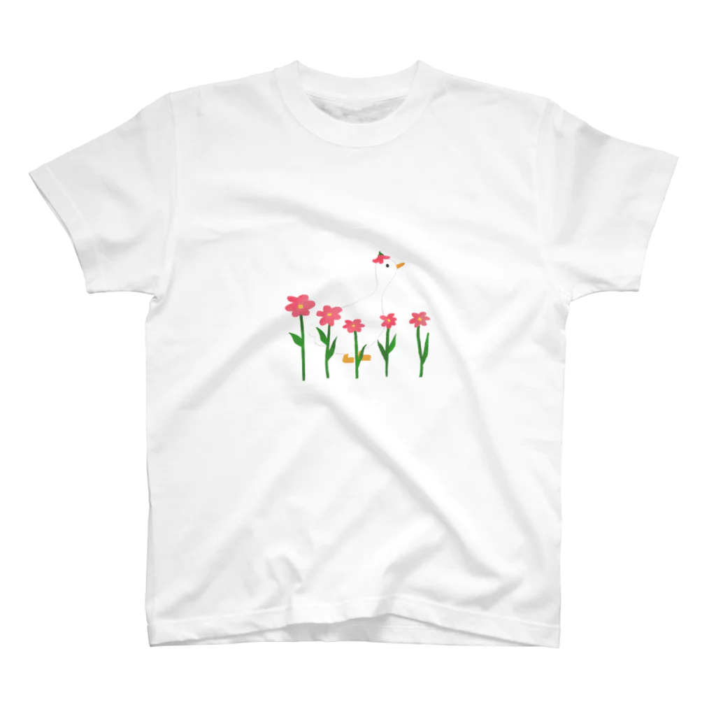 とりやまいろいろグッズの枠なしあひるとお花 スタンダードTシャツ