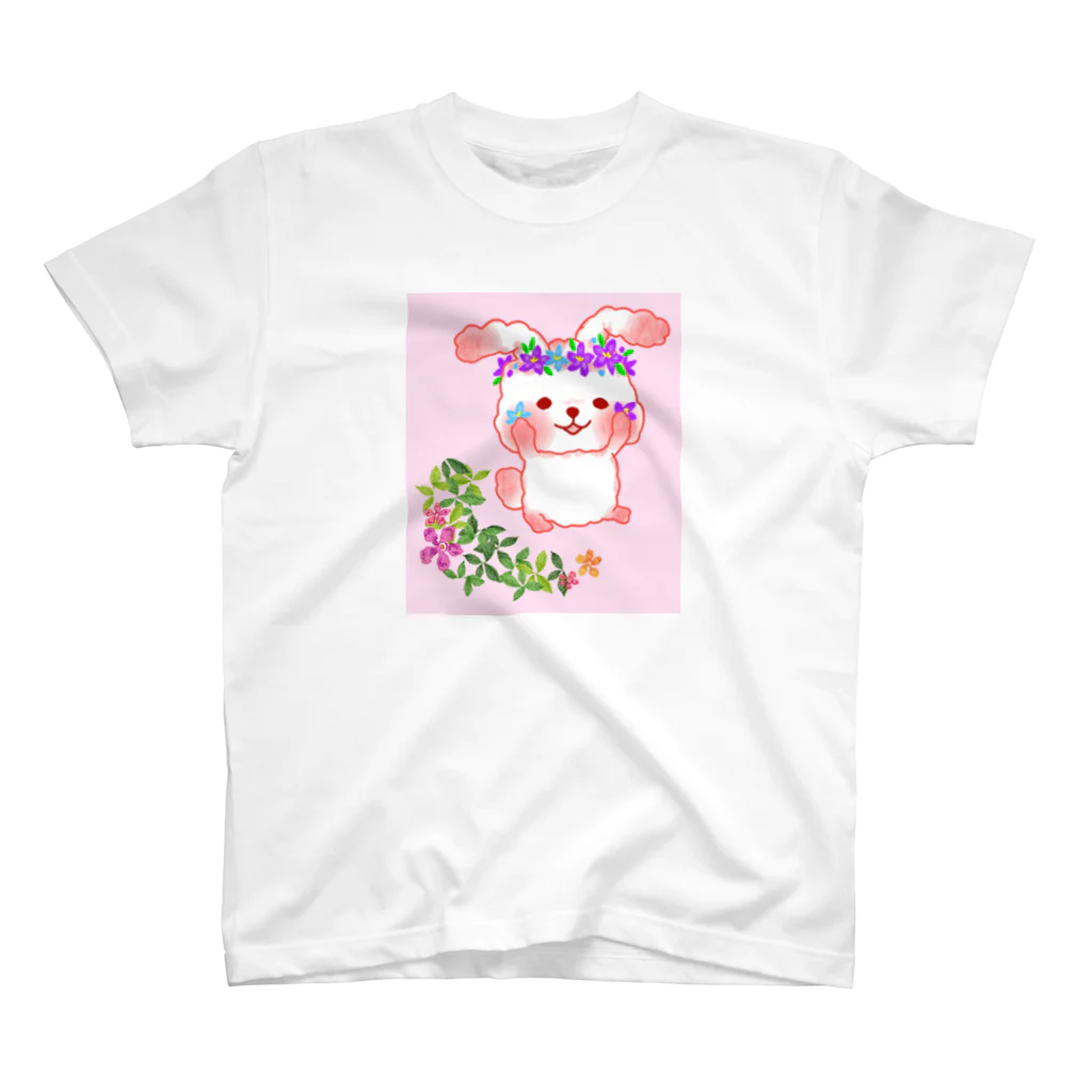 うりぼうのお店のもっちうさぎ　お花の冠 スタンダードTシャツ