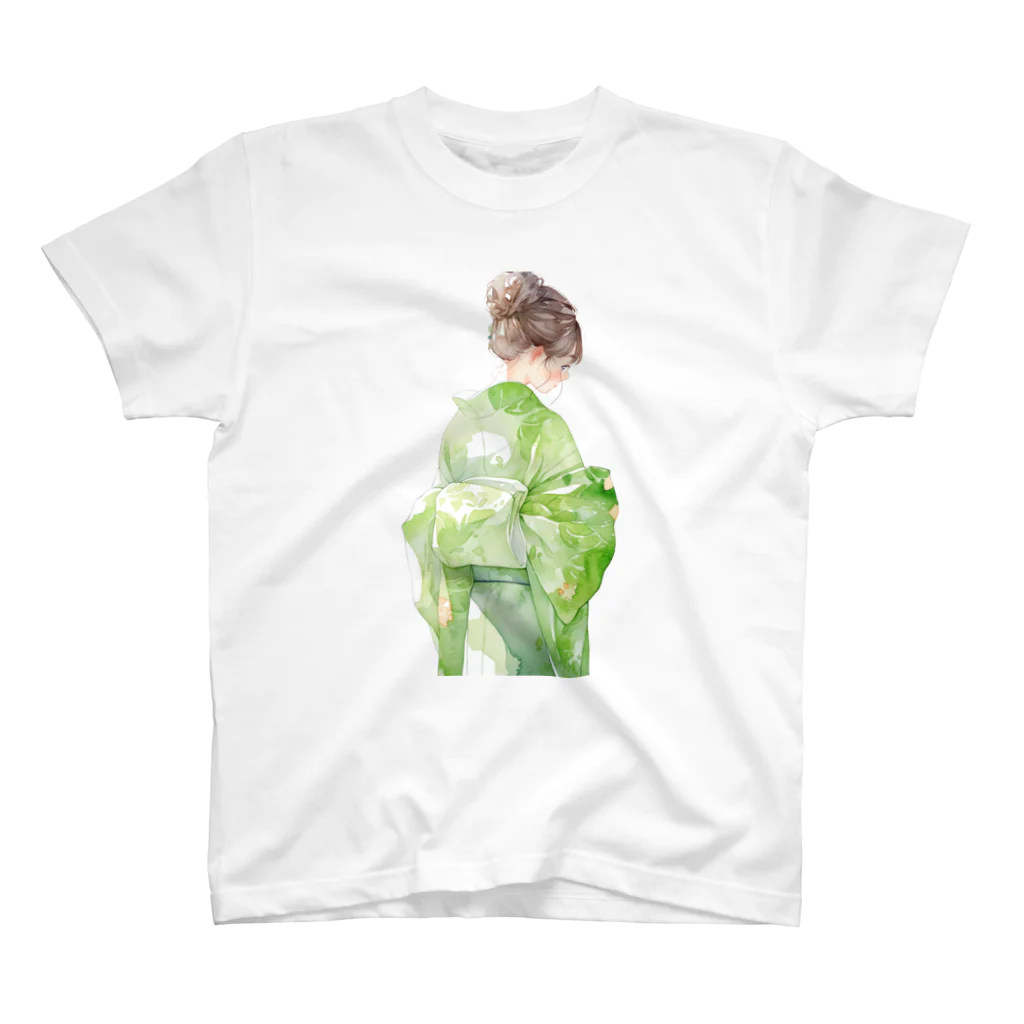 ききものやの緑の着物の女性 スタンダードTシャツ