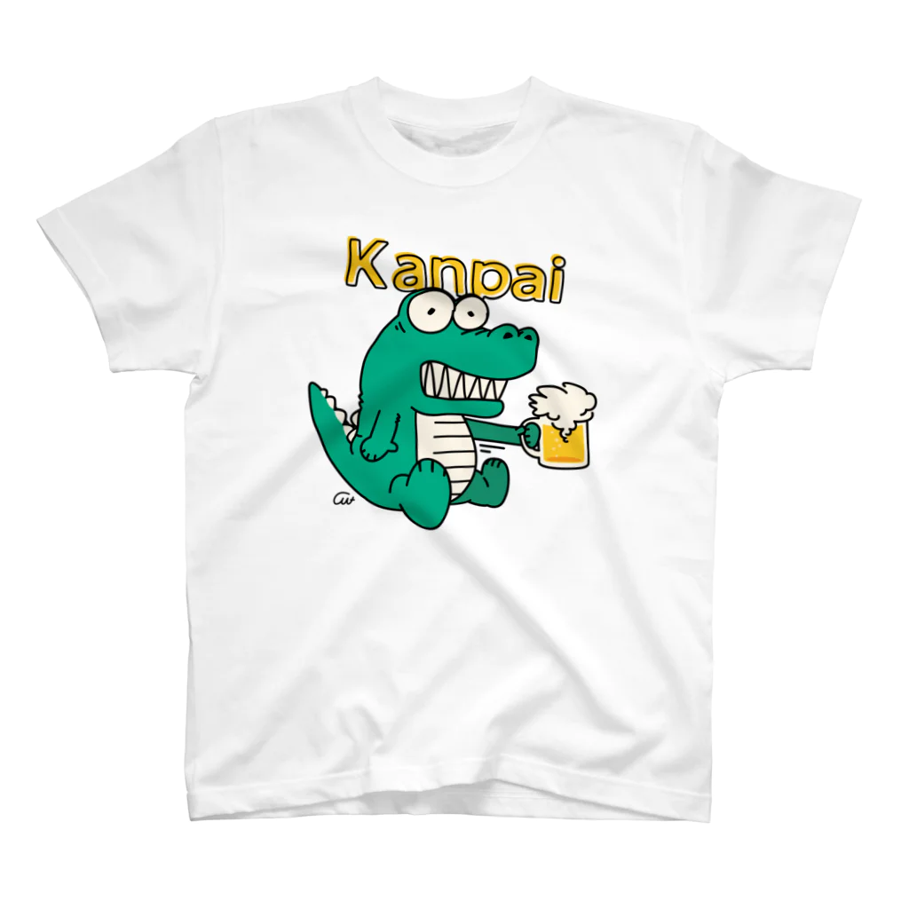 イラスト MONYAAT のビールでカンパイ！Aワニ右向き♪ スタンダードTシャツ