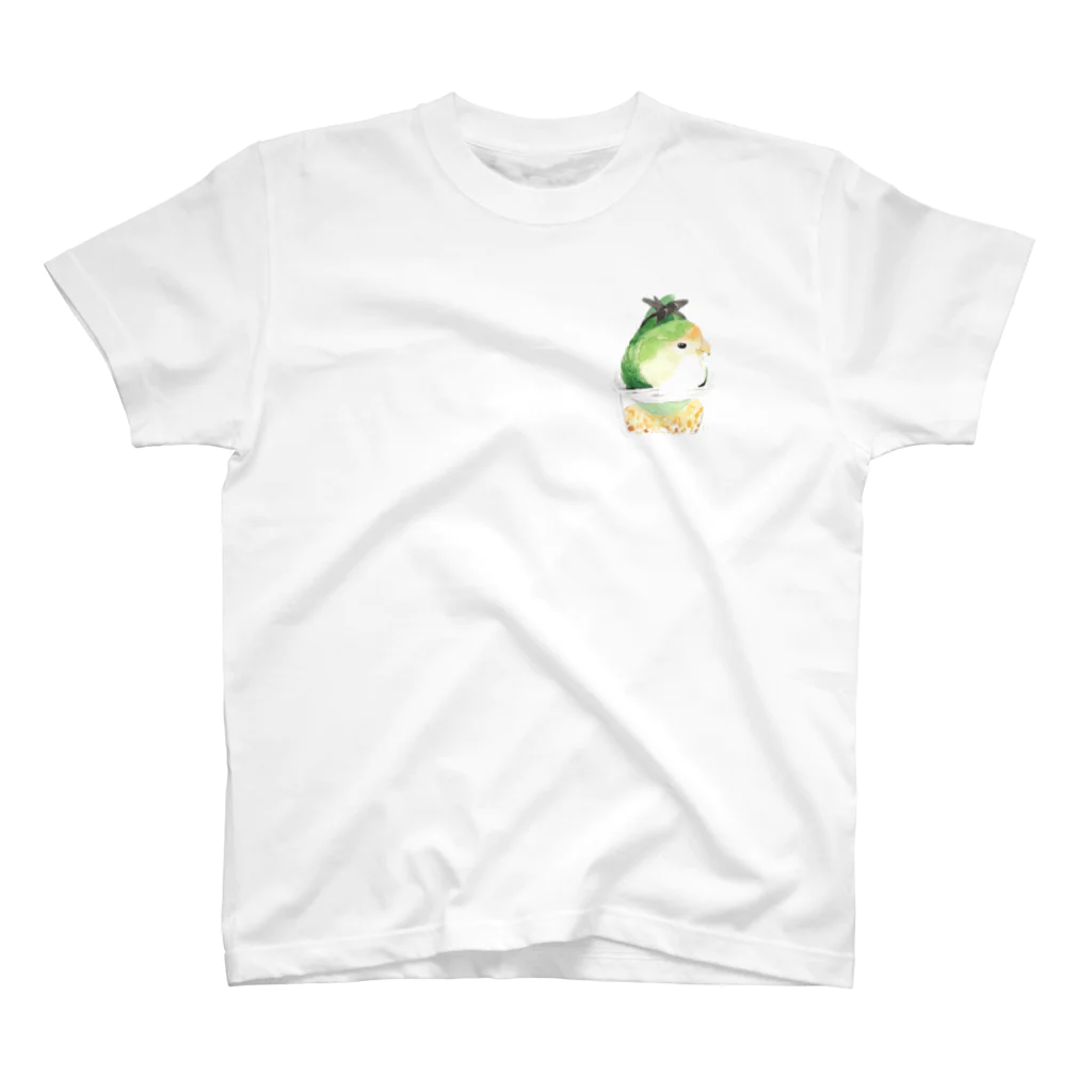 水色堂の餌箱に入ったコザクラインコ Regular Fit T-Shirt