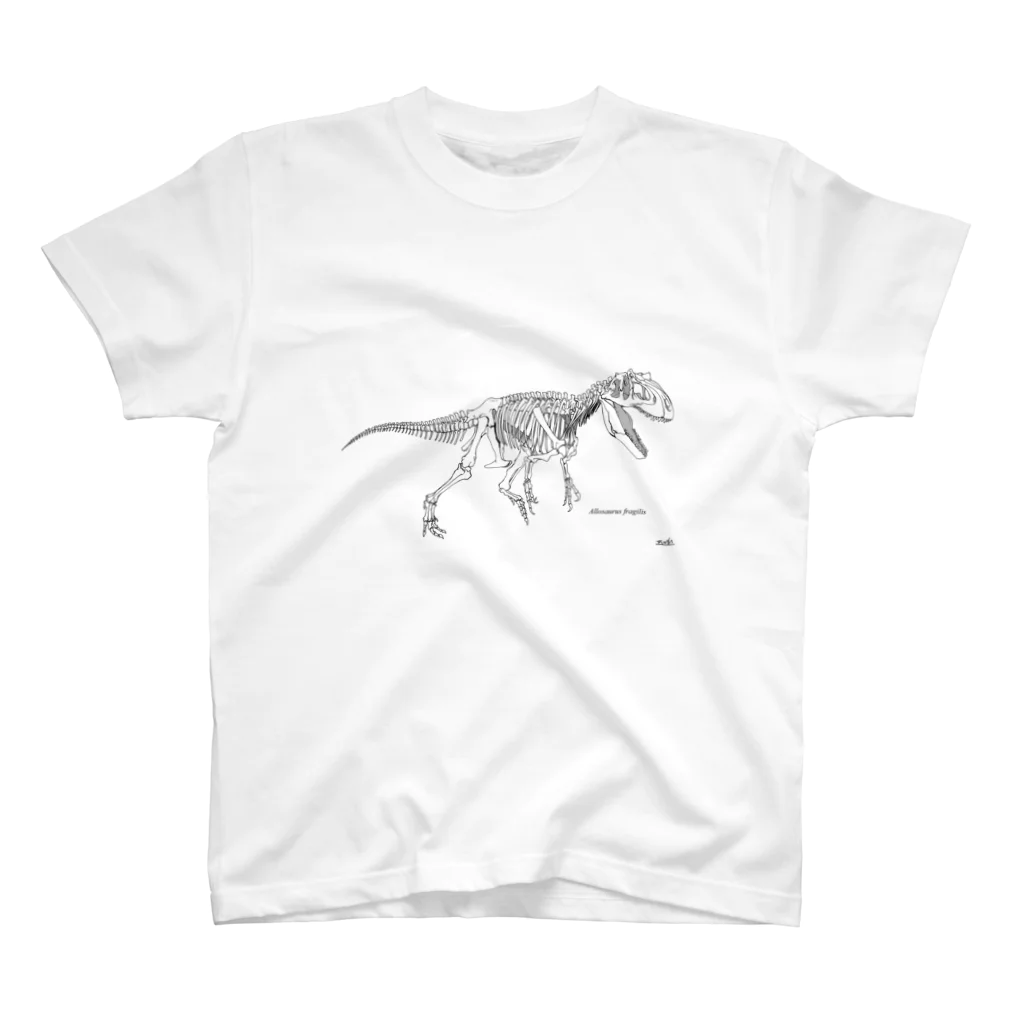 Prehistorik-art_junya-tanakaのアロサウルス骨格図Tシャツ スタンダードTシャツ