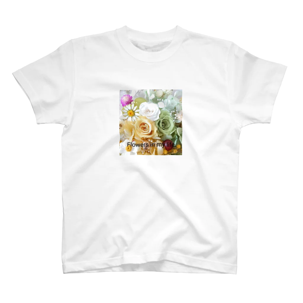 meke flowersのレモンイエローとアップルグリーン　ロゴ入り Regular Fit T-Shirt