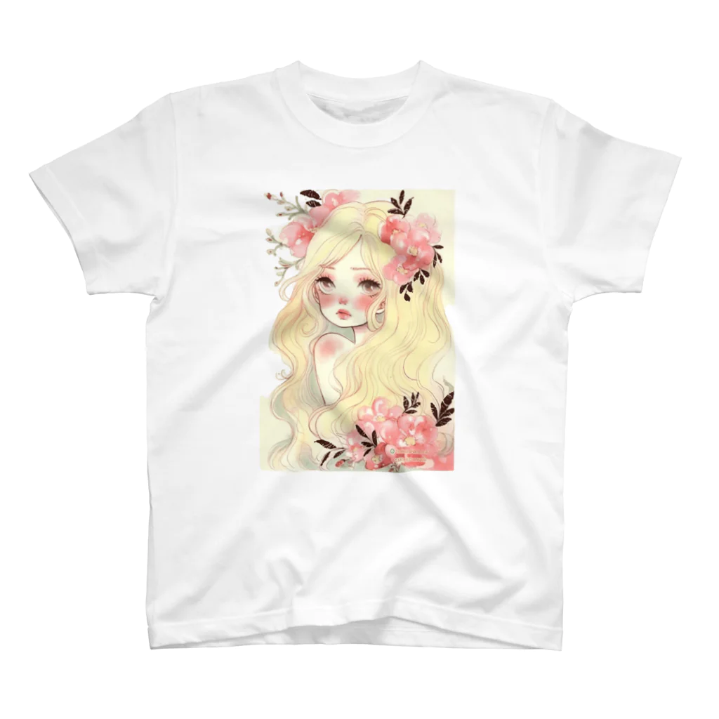 天道虫のPink Flower Hair Regular Fit T-Shirt