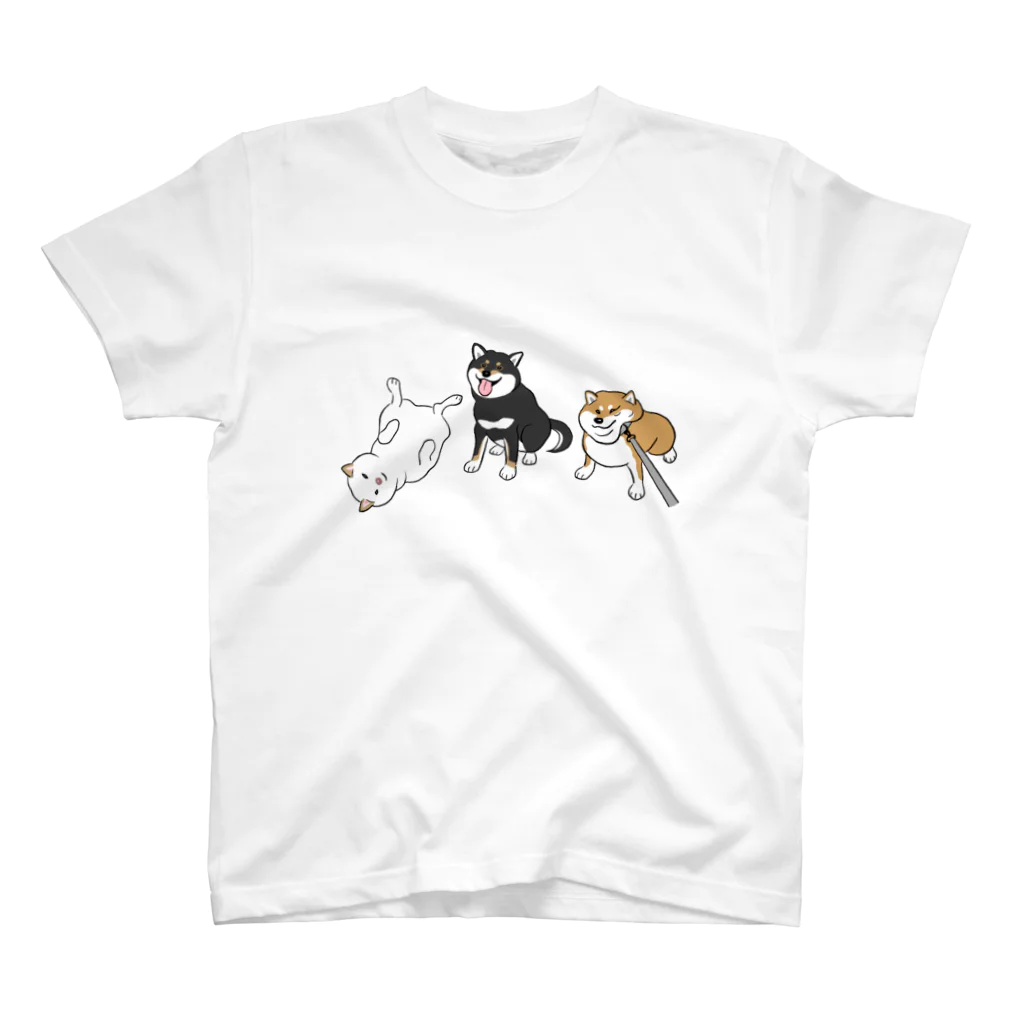 chippokeの柴犬３ポーズ（白黒赤） スタンダードTシャツ