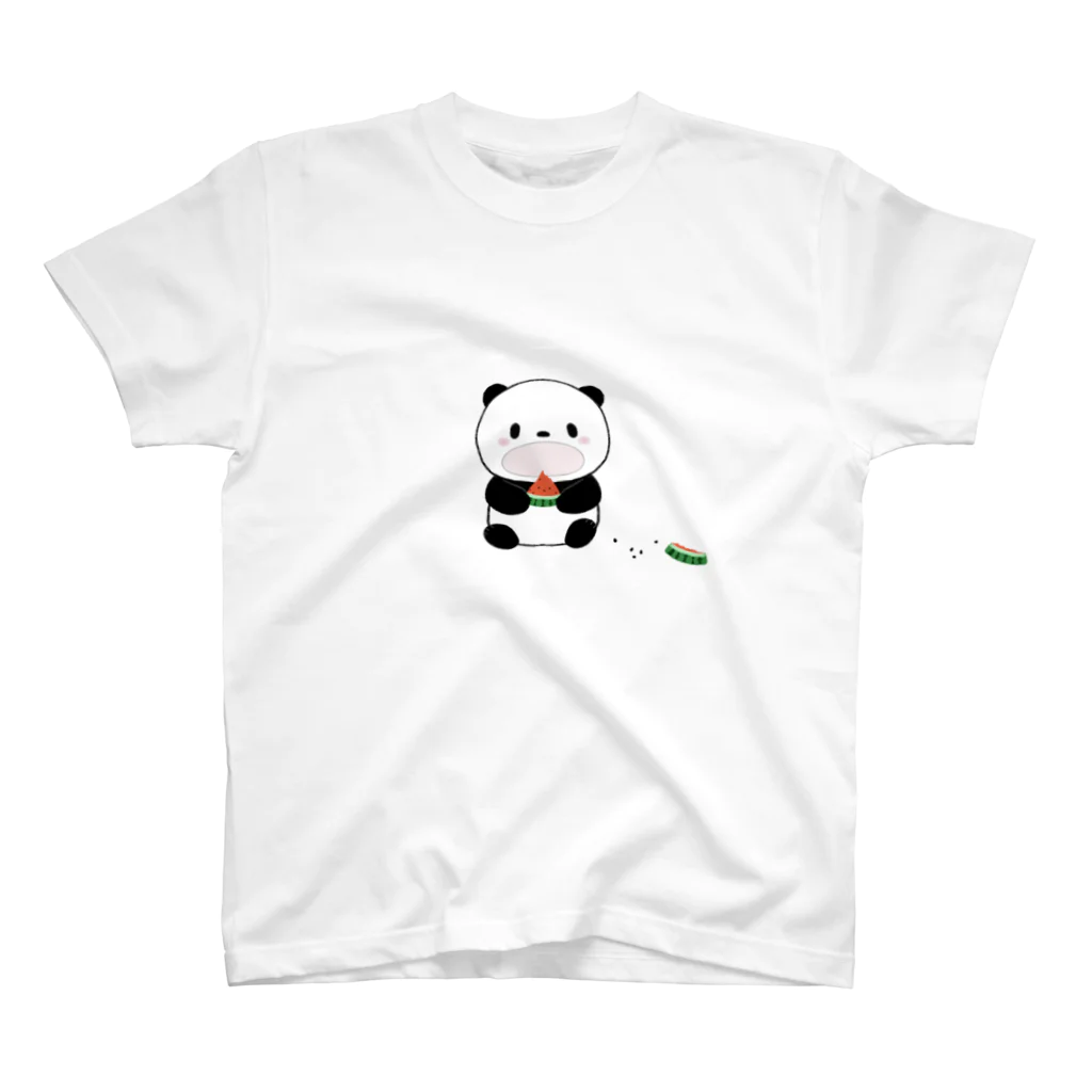ゆきいろデザインのスイカを食べるパンダ スタンダードTシャツ