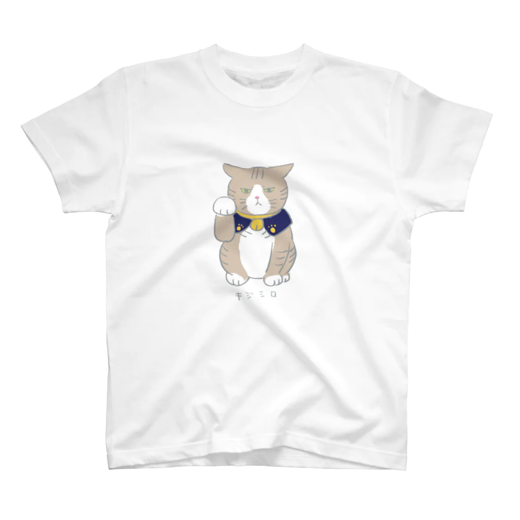 招き猫工房のキジ白おこ招きにゃん スタンダードTシャツ