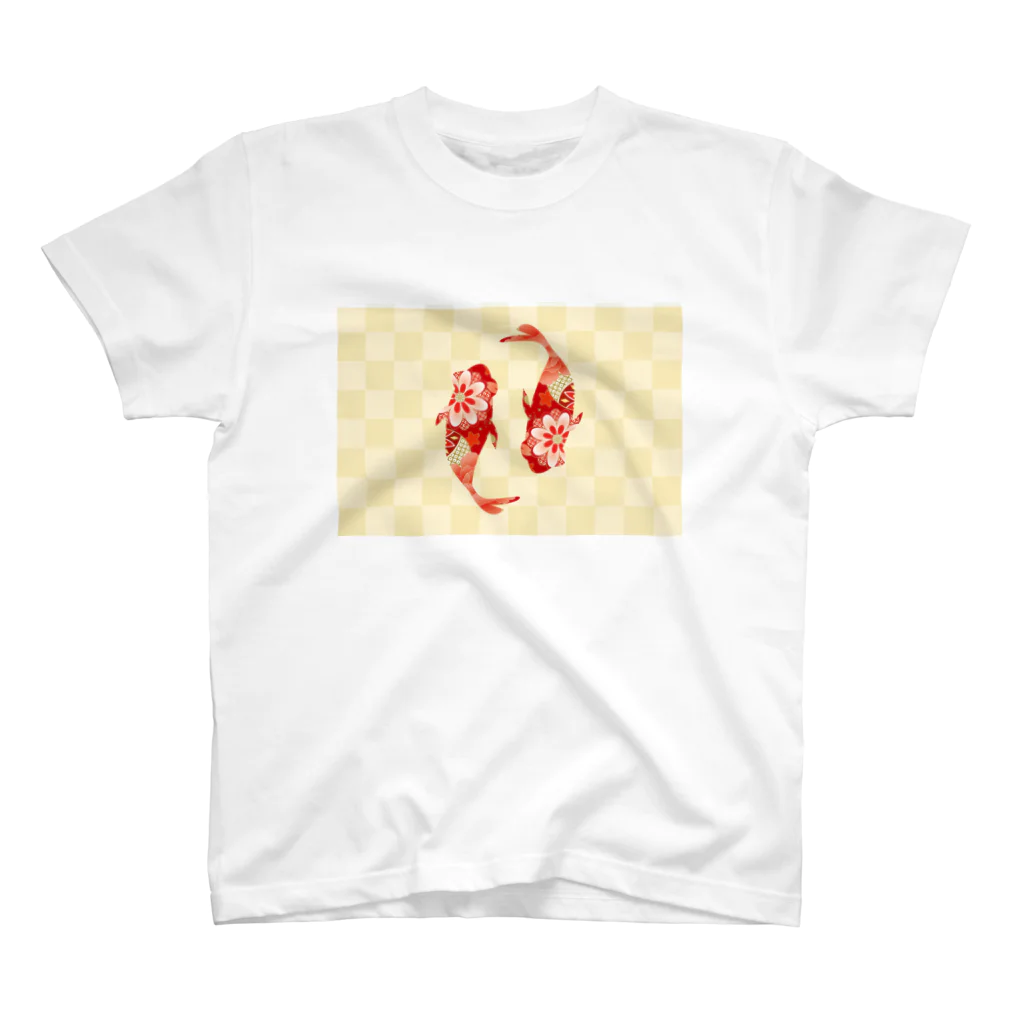 misumisuの和柄・市松模様と金魚（赤） Regular Fit T-Shirt