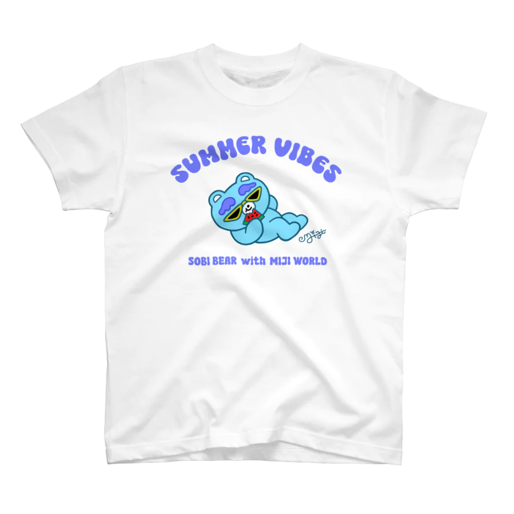 ミジワールドSUZURIショップのSUMMER VIBES 💙 Blue  Regular Fit T-Shirt