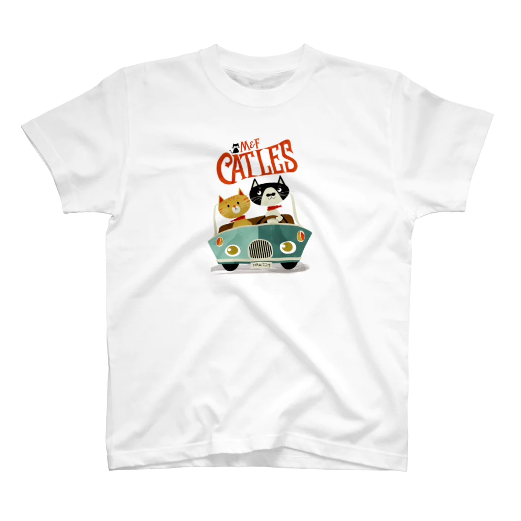 CATLESのネコ好き 猫柄 CATLES CAR DRIVE ハチワレ猫とキジトラ猫のドライブ スタンダードTシャツ