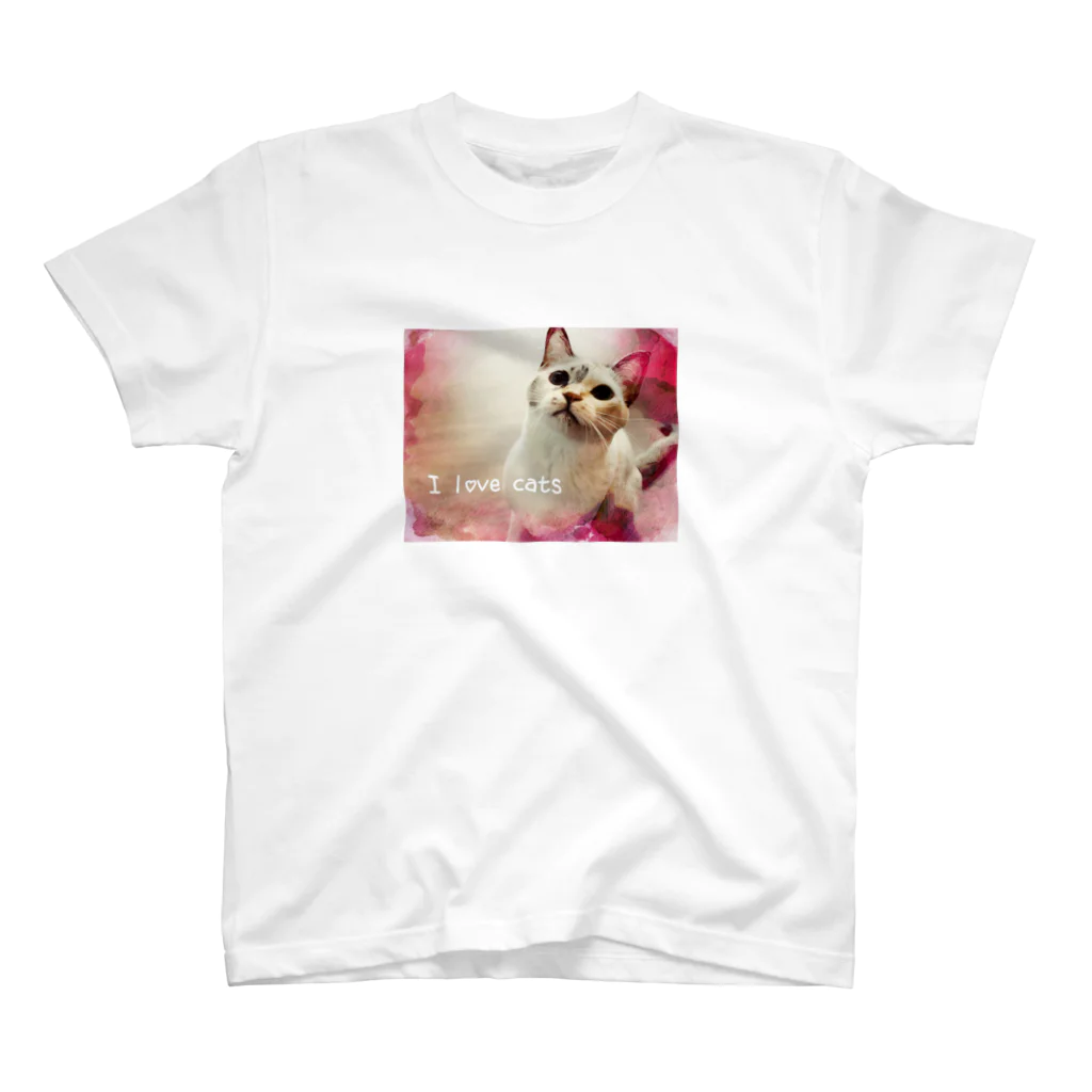 モコネコSHOPのI love cats ① Regular Fit T-Shirt