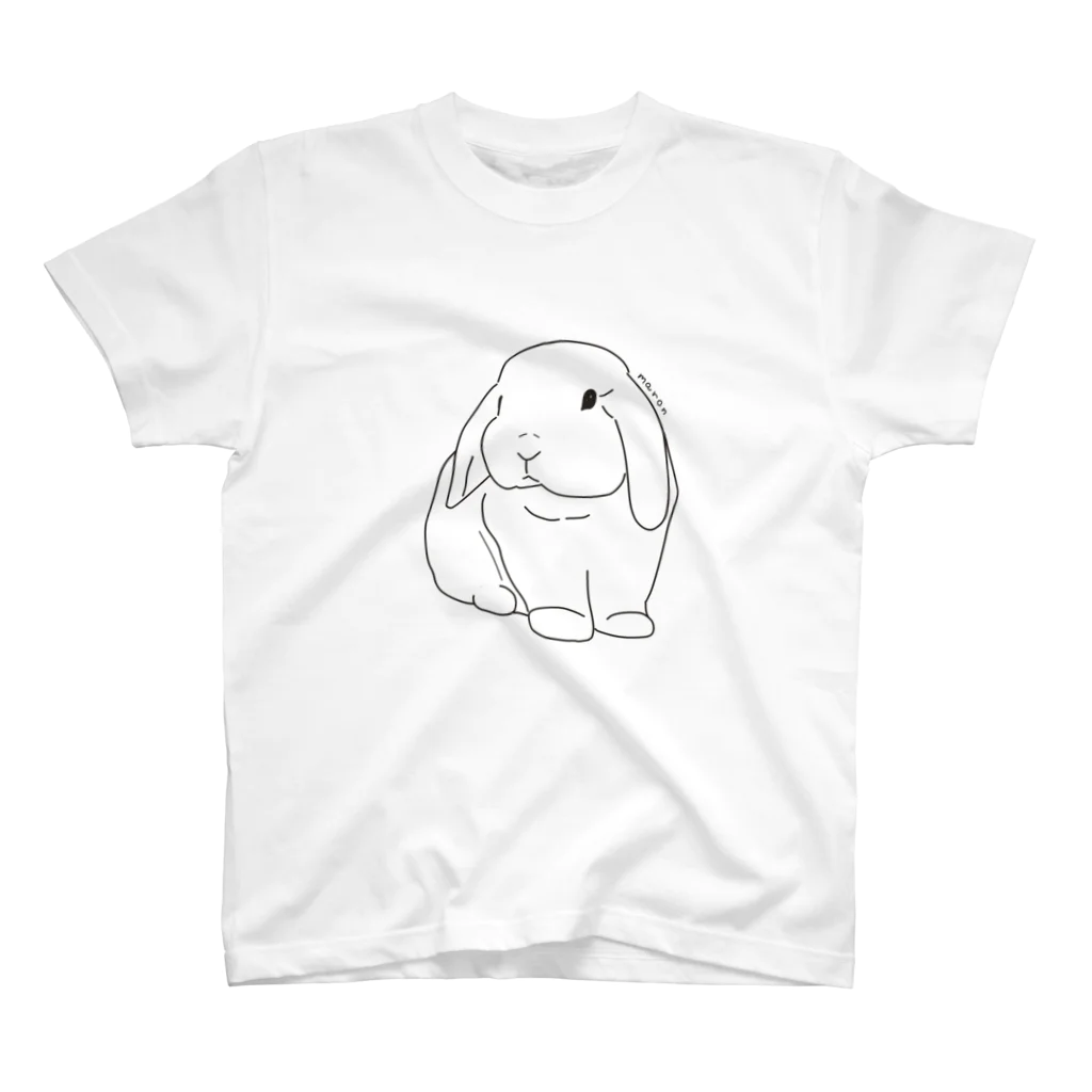 ロップイヤーのうさちゃんのうさぎがちらり（線画） スタンダードTシャツ