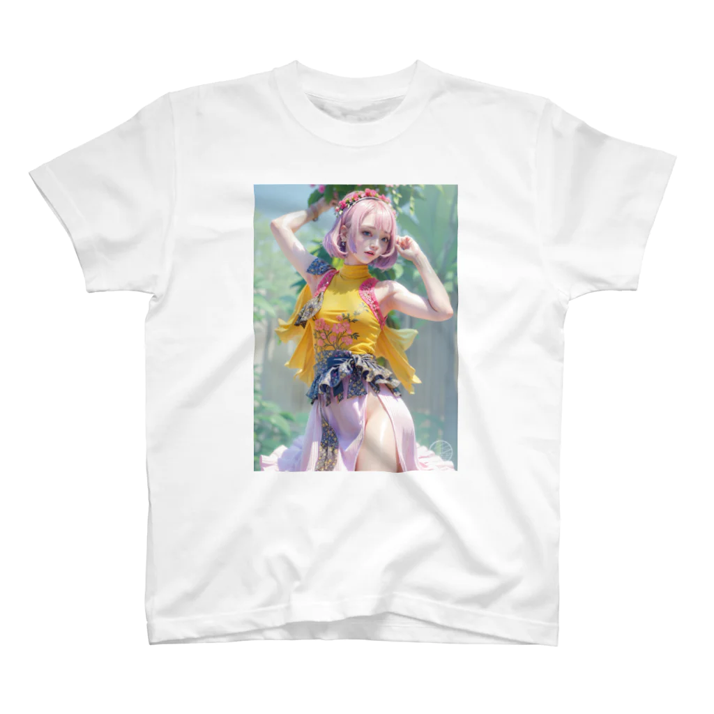 くろまる_AI/ColorMerry_AIのショートカット・ピンク１ スタンダードTシャツ