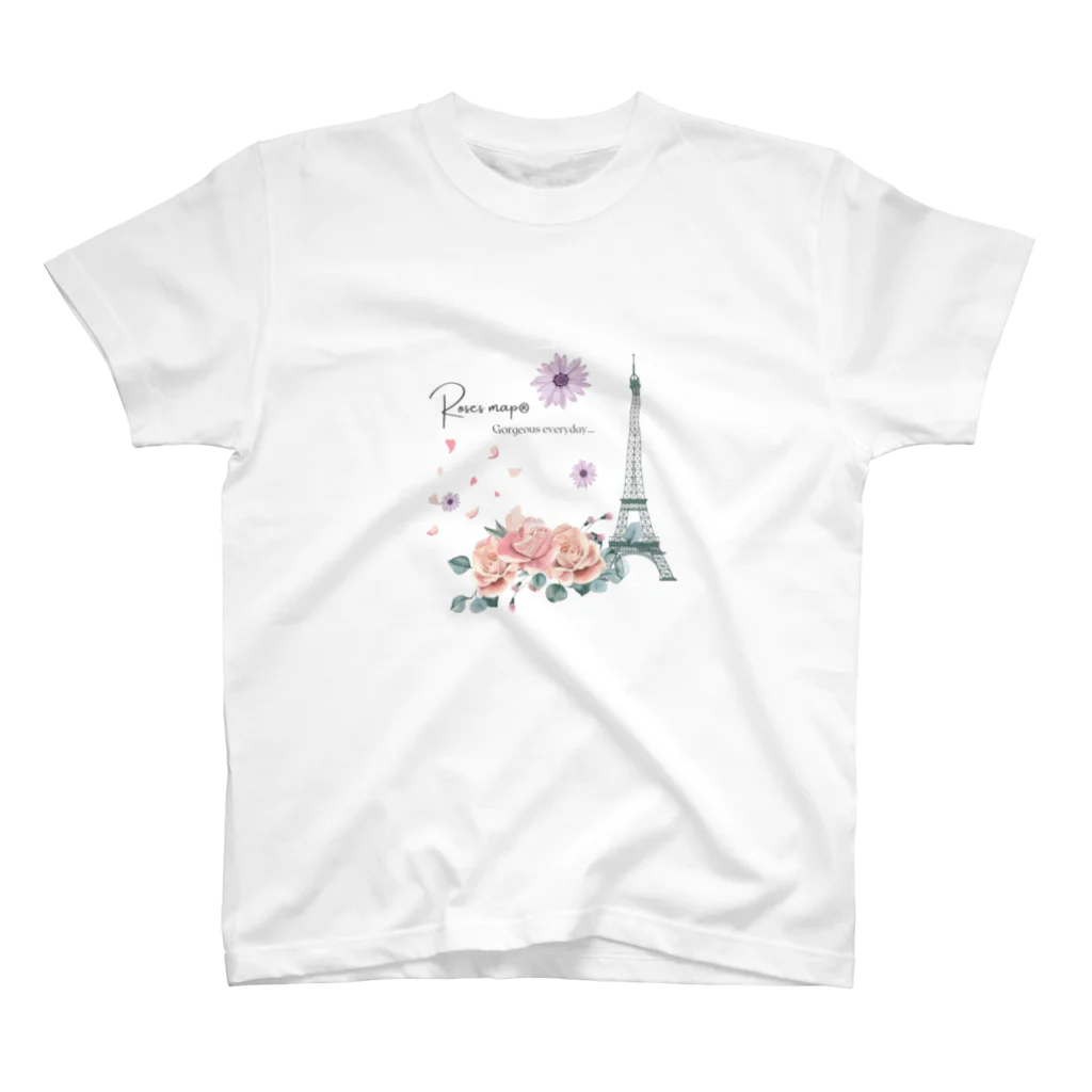 Roses_mapの薔薇とエッフェル塔 スタンダードTシャツ