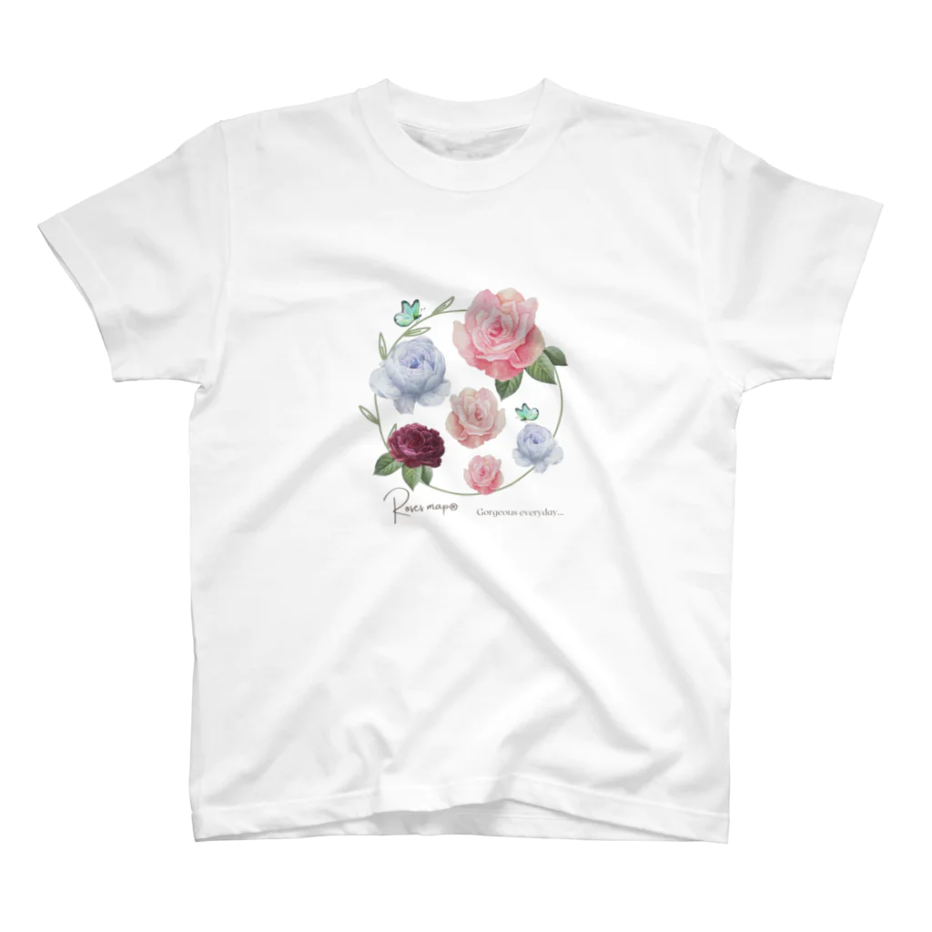 Roses_mapの舞う薔薇とチョウチョ スタンダードTシャツ