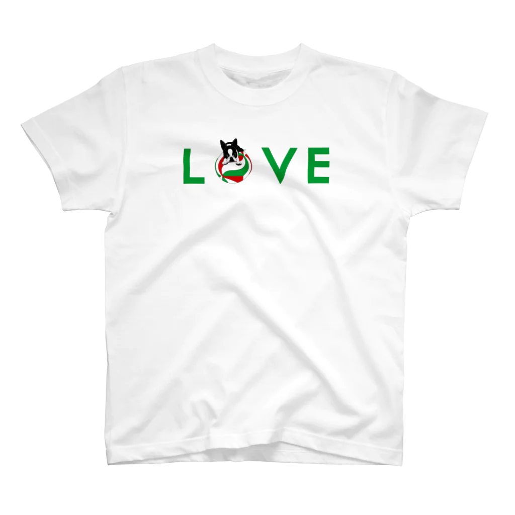 コチ(ボストンテリア)のボストンテリア(バレーボールLOVE赤白緑)[v2.8k] スタンダードTシャツ