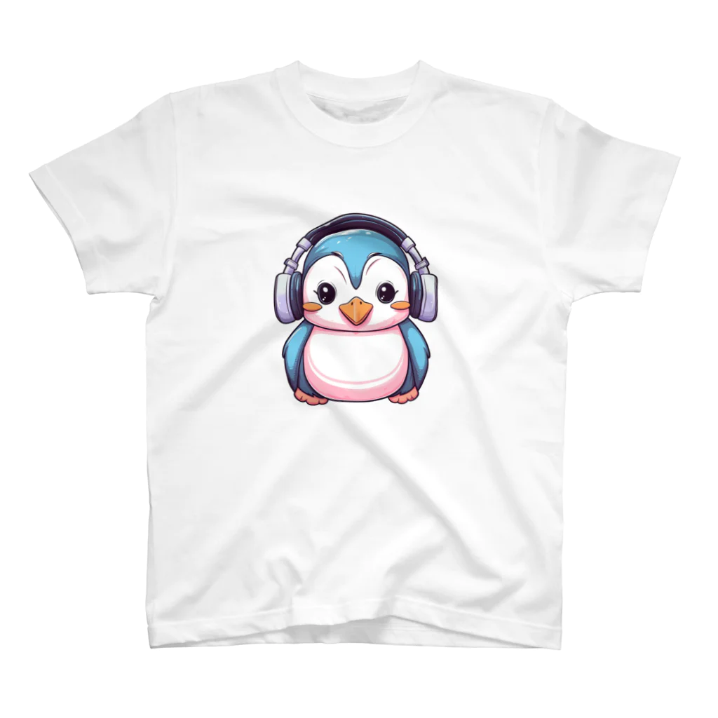 Vasetti_pressのヘッドホンを付けているペンギン スタンダードTシャツ