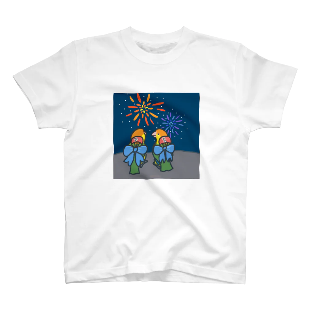 ねぐせSHOPの花火とシロハラちゃん スタンダードTシャツ