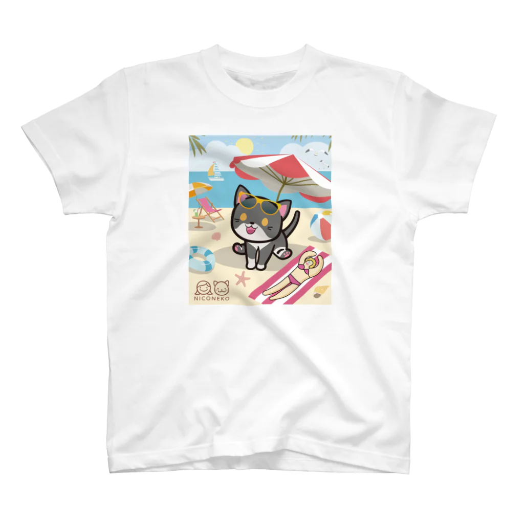 にこねこ【保護猫の保育園】のぴーたん海水浴Tシャツ スタンダードTシャツ