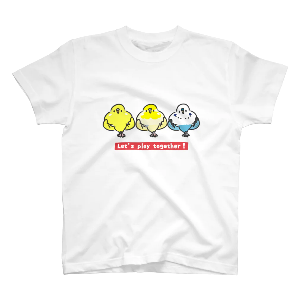 ねぐせSHOPのセキセイ3羽ちゃん スタンダードTシャツ