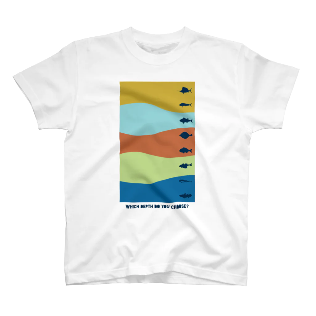 ノアソビ　ベース  ⛰⛺️🎣の『 Which depth do you choose? 』カラフル スタンダードTシャツ