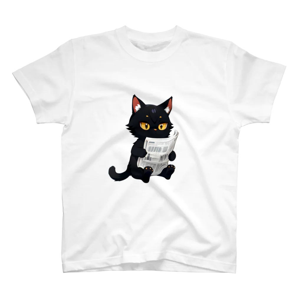 art-galleryの新聞を読む黒猫 Regular Fit T-Shirt