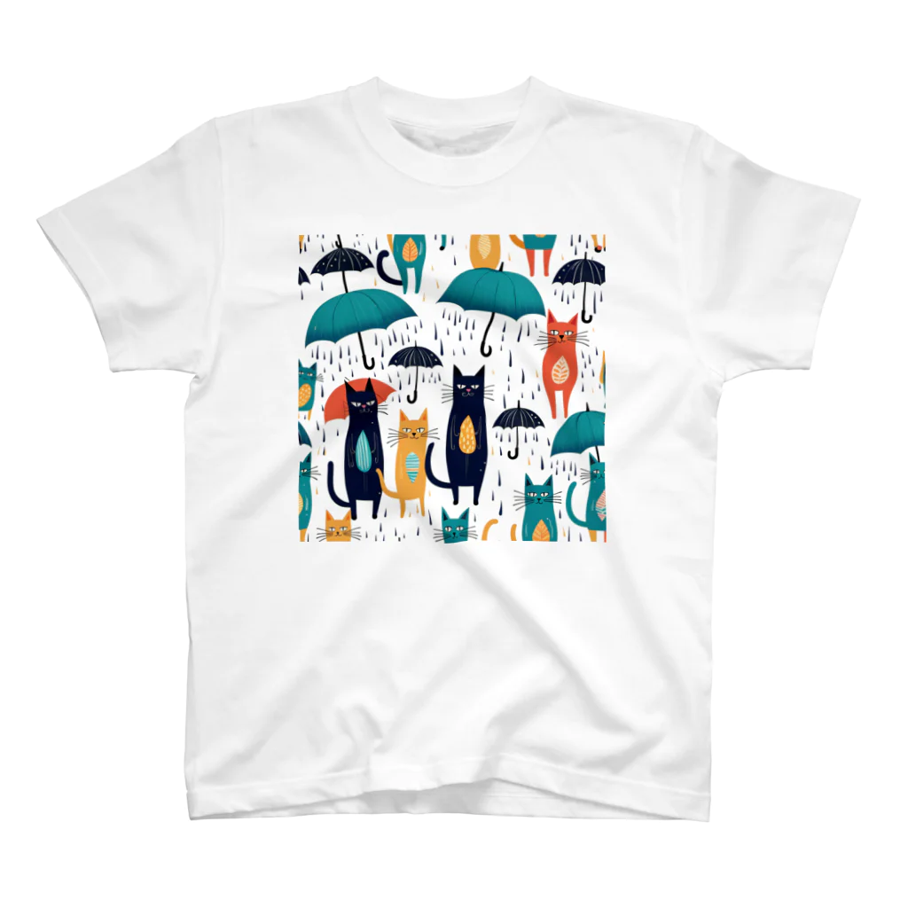 浪漫千代（ロマチョんの店）のRain, umbrella and cat スタンダードTシャツ