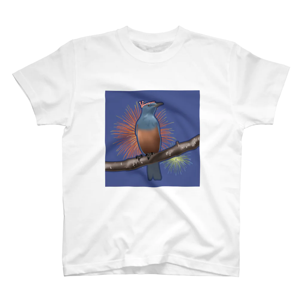 やちよ｜リアル鳥イラストのはちまき鳥_イソヒヨドリくん Regular Fit T-Shirt