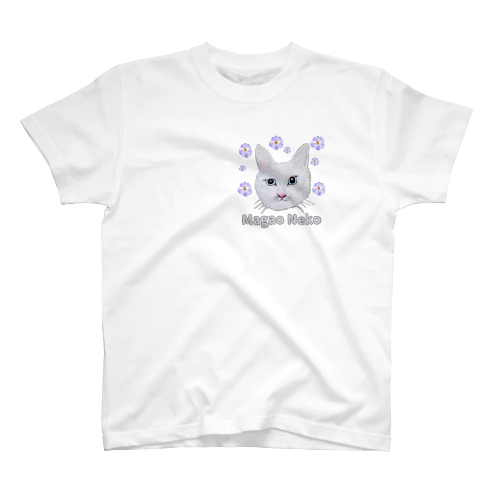 れいにゃん堂&れいにゃあ～と😺のチョークアートの白猫[Magao Neko] スタンダードTシャツ