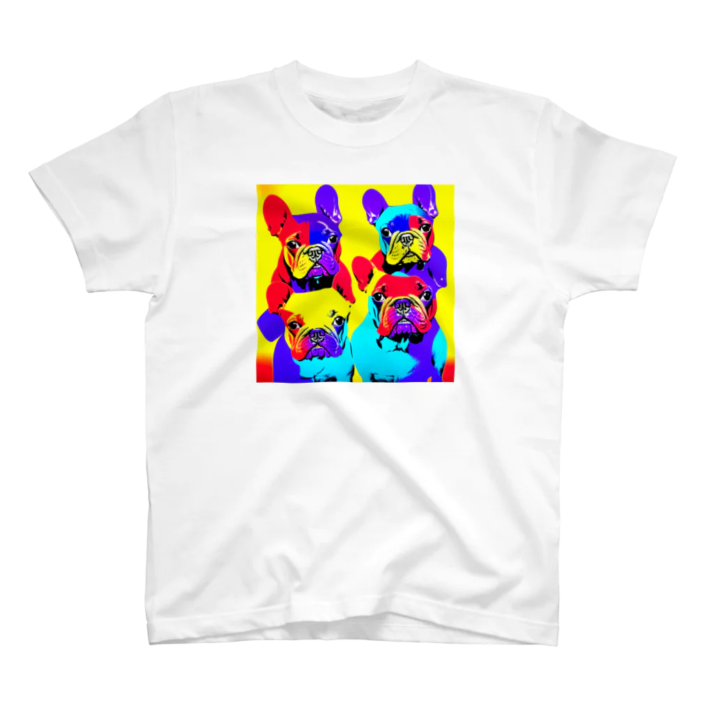 TakashiSのVivid Quartet of French Bulldogs Regular Fit T-Shirt