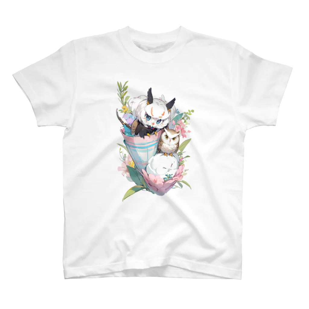 フクロウの森のお花フクロウ スタンダードTシャツ