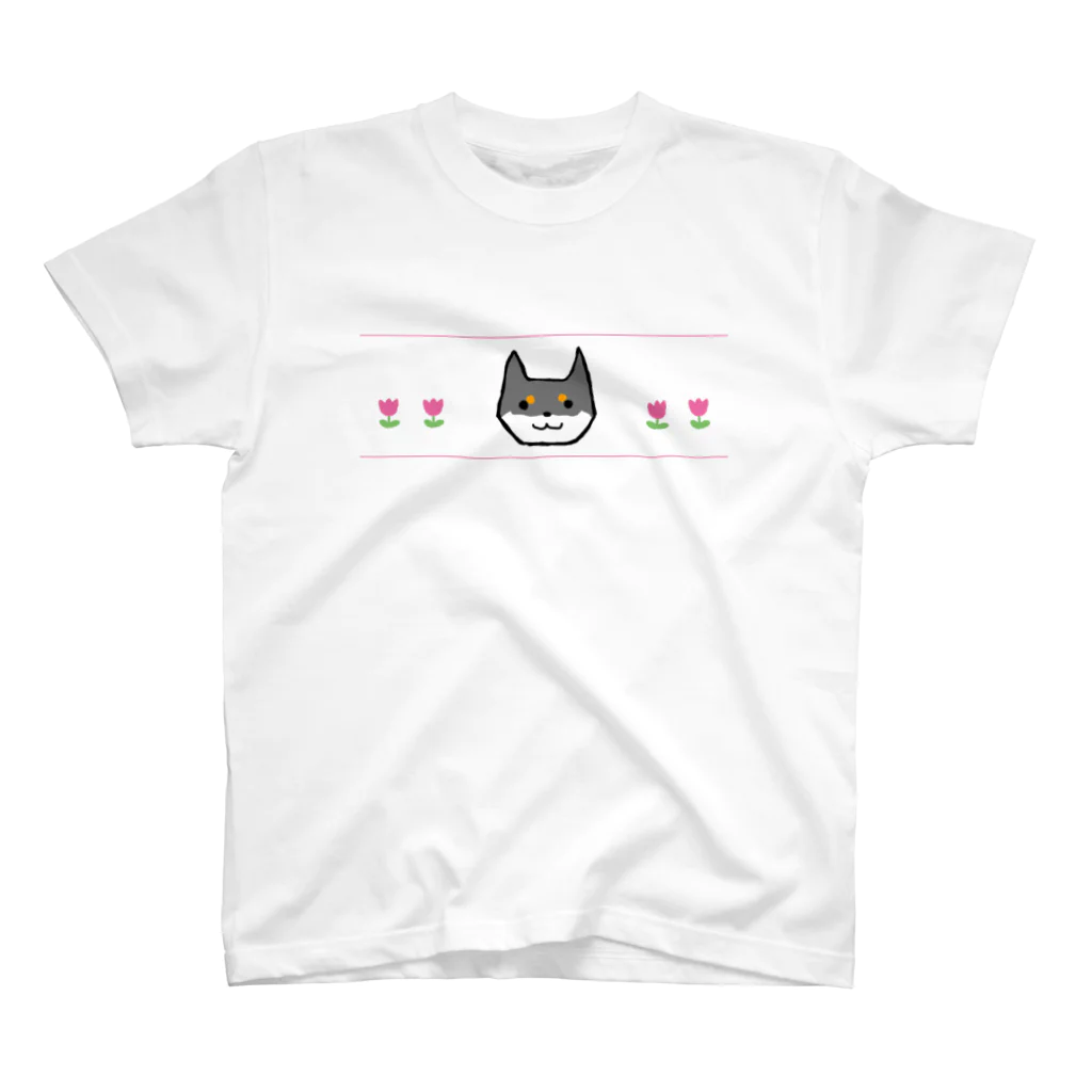 あずき母の黒柴とチューリップ スタンダードTシャツ