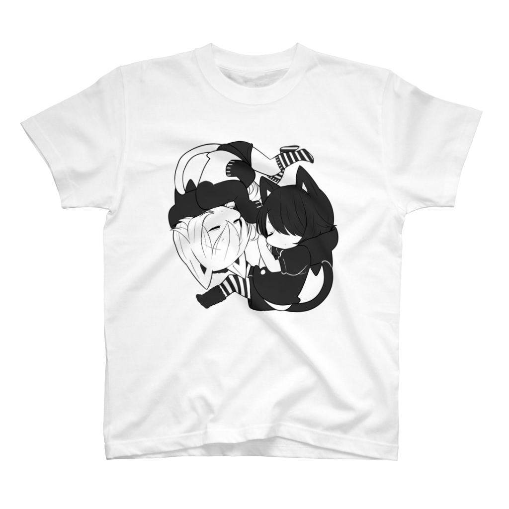 佐治の黒猫少年と白猫少年（モノクロ） T-Shirt