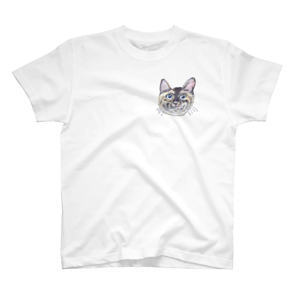 れいにゃん堂&れいにゃあ～と😺のチョークアートの見上げるサビ猫 スタンダードTシャツ