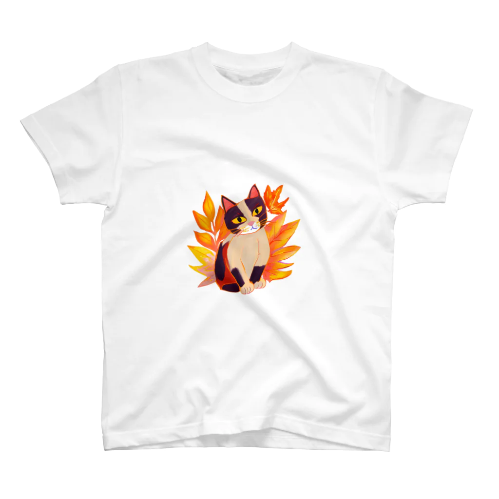 MYST_RIVENの紅葉と三毛猫 スタンダードTシャツ