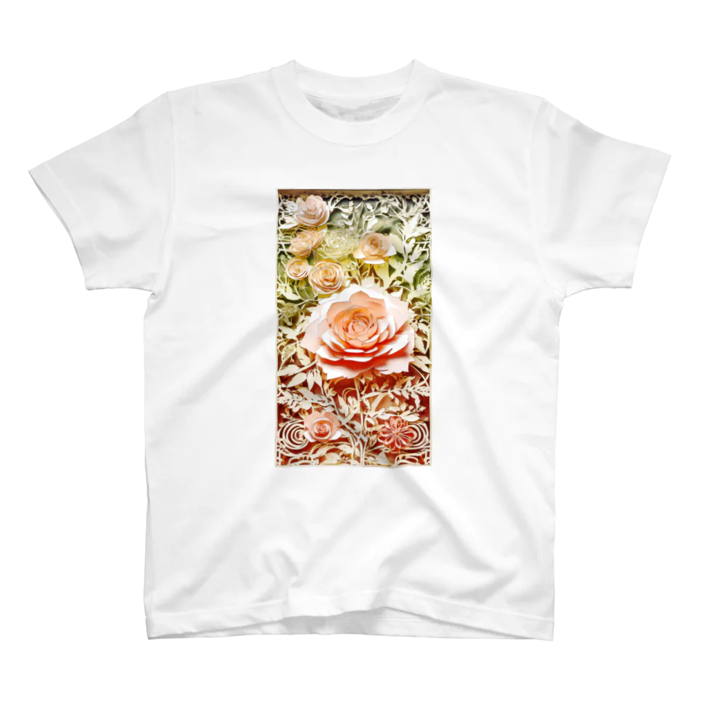 楽輝世のペーパークラフト風 水彩画「薔薇02」 スタンダードTシャツ