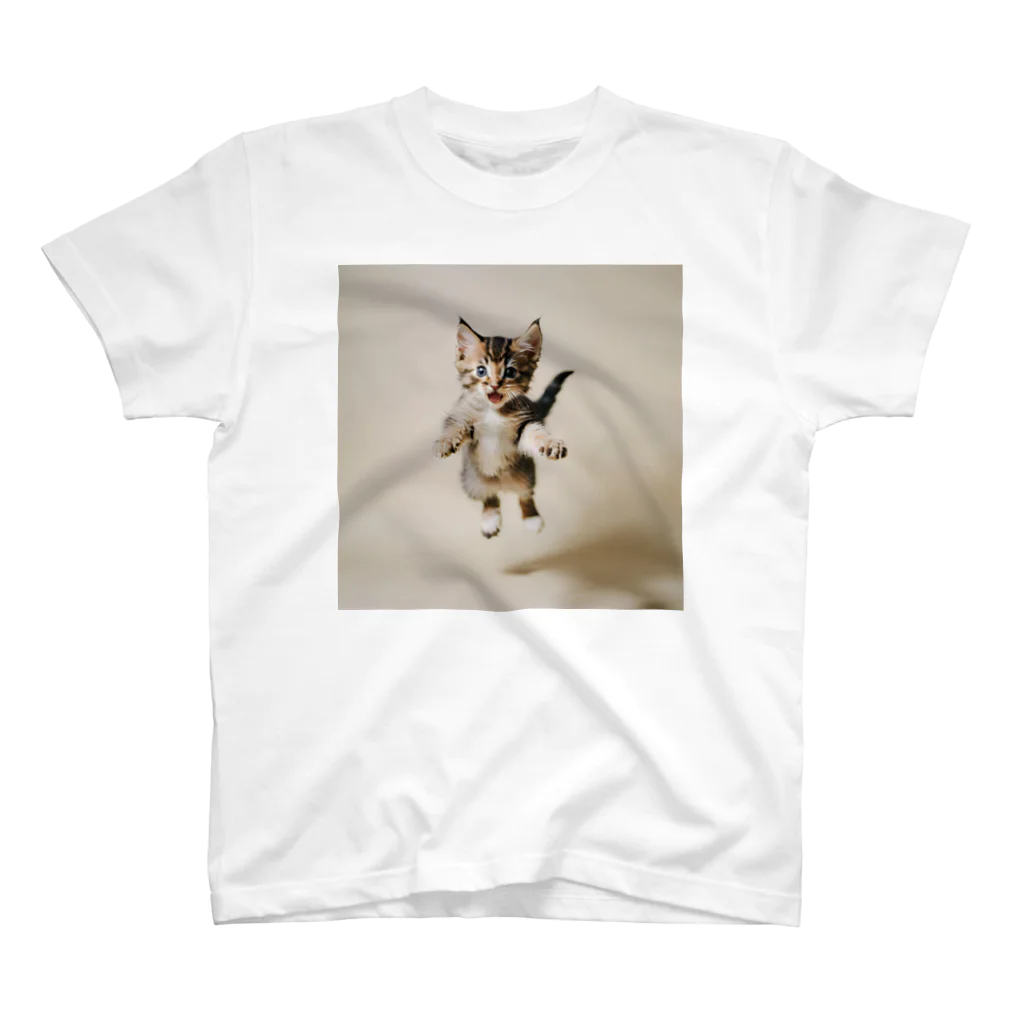 のびのびショップのAI ねこ飛び スタンダードTシャツ