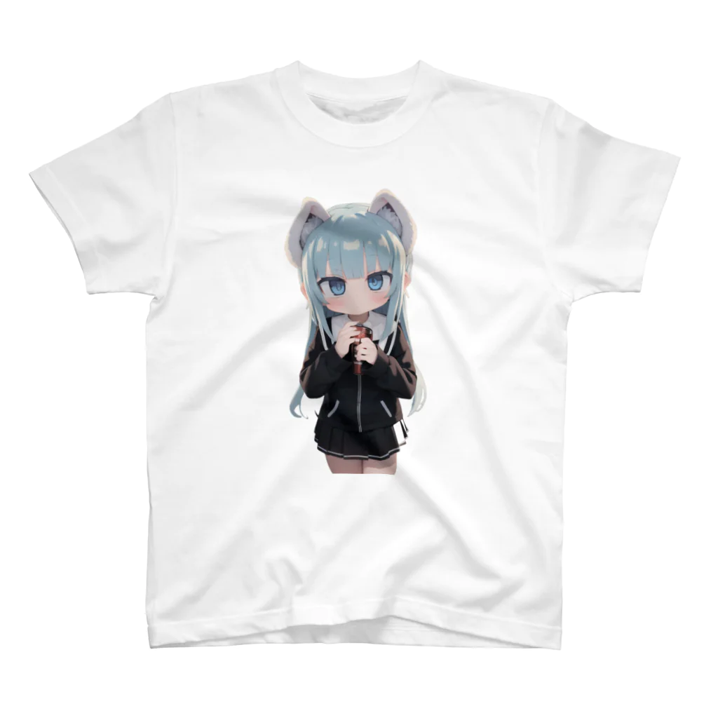 ケモ耳美少女キツネちゃん（AIart）の獣の耳と美しい青い目少女 スタンダードTシャツ