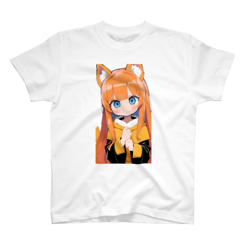 ケモ耳美少女キツネちゃん（AIart）のキュートなオレンジ髪のキツネの女子 Regular Fit T-Shirt