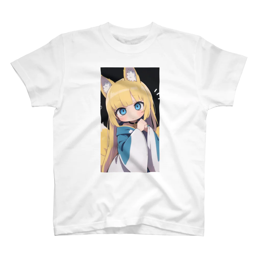 ケモ耳美少女キツネちゃん（AIart）の金髪のキツネの女の子 スタンダードTシャツ