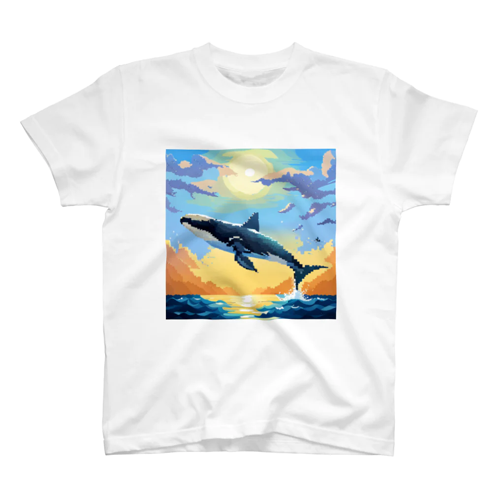 KAKI_のドット絵の自由なクジラ スタンダードTシャツ