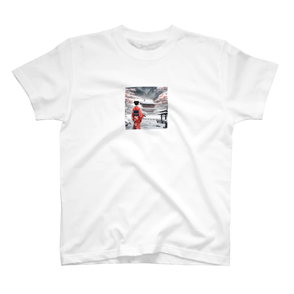 oyg-challengeの和服女性と雪景色 Regular Fit T-Shirt