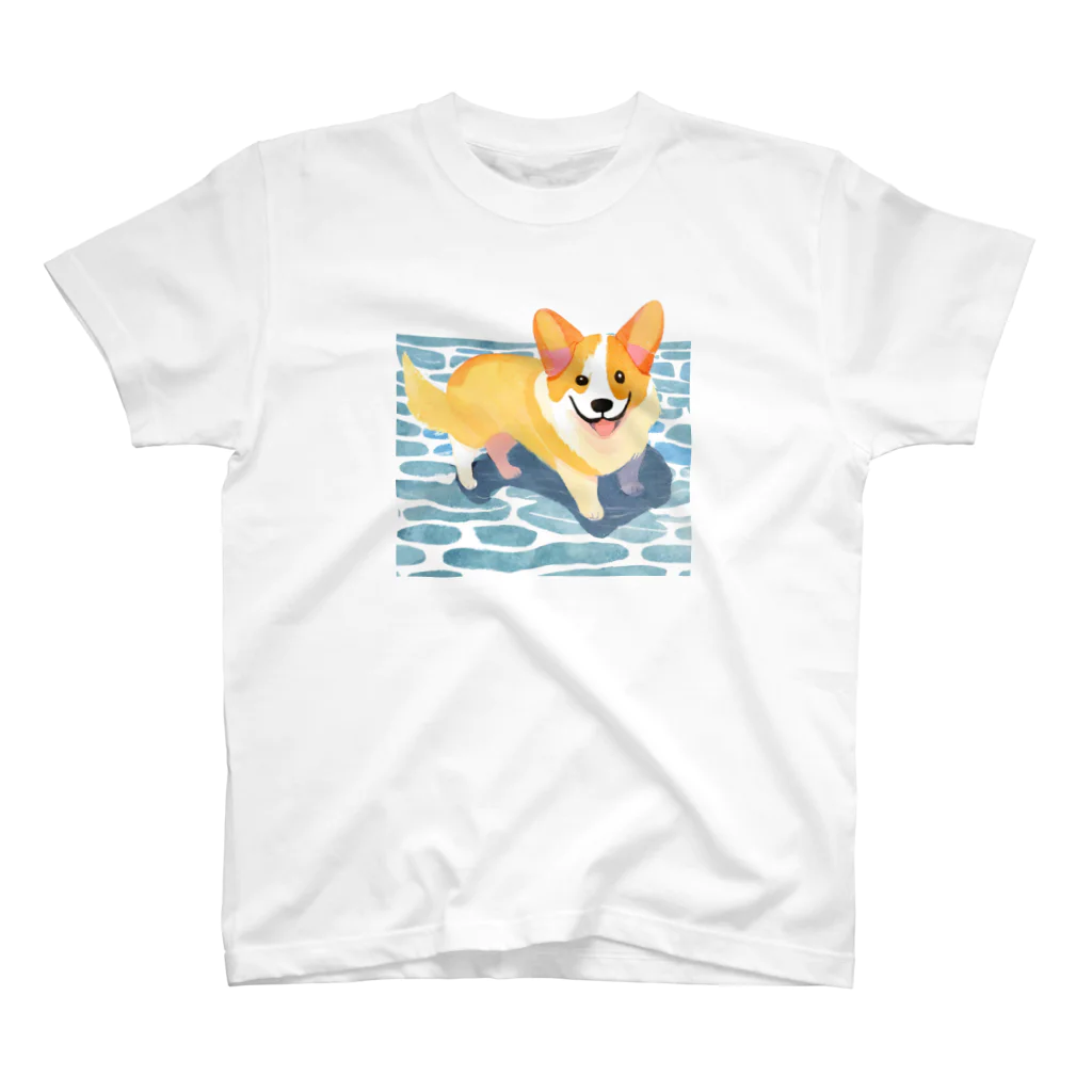 コーギーライフの水遊びコーギー スタンダードTシャツ