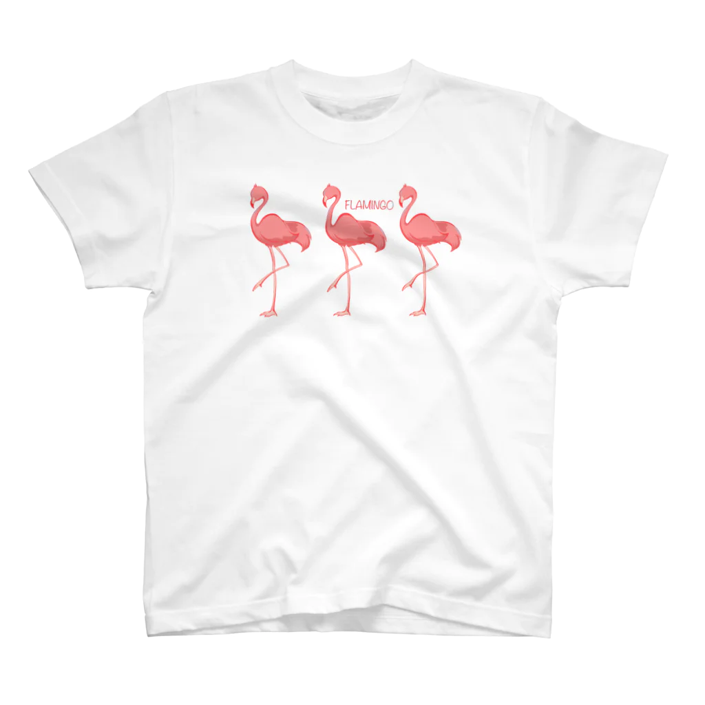 OBAKEsShopのフラミンゴ　3羽 スタンダードTシャツ