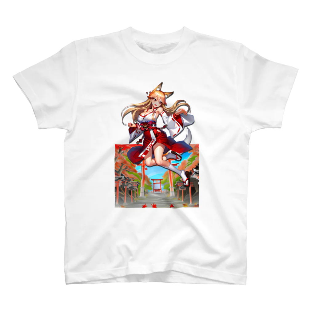 KAZAHANAのキツネっ娘ジャンプ‼-巫女巫女編- スタンダードTシャツ