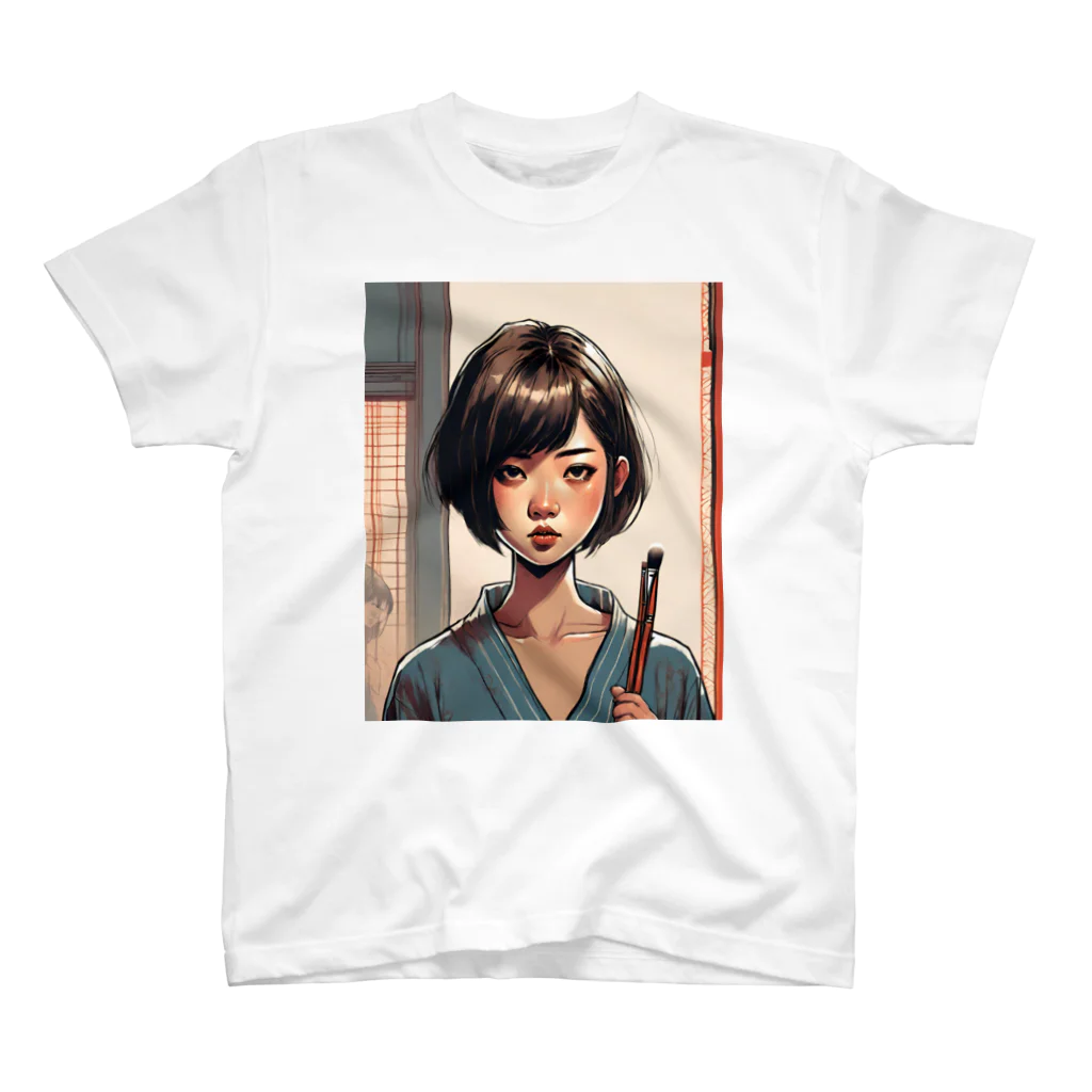 ワンダーワールド・ワンストップのおかっぱ頭のミステリアスな女性画家 Regular Fit T-Shirt